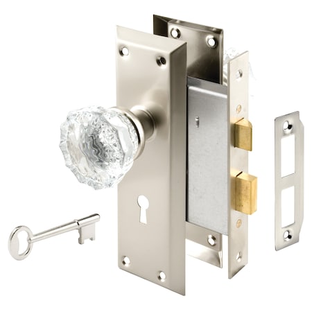 Prime-Line Mortise Keyed Lock Set with Glass Knob, Fits Doors with 2-3/8 In. Backset E 28335